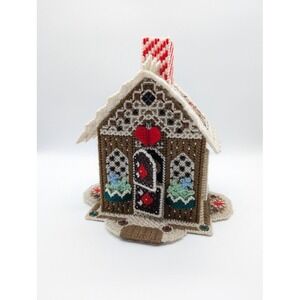 Vintage Handmade‎ Needlepoint Gingerbread House Tissue Holder Christmas Canvas